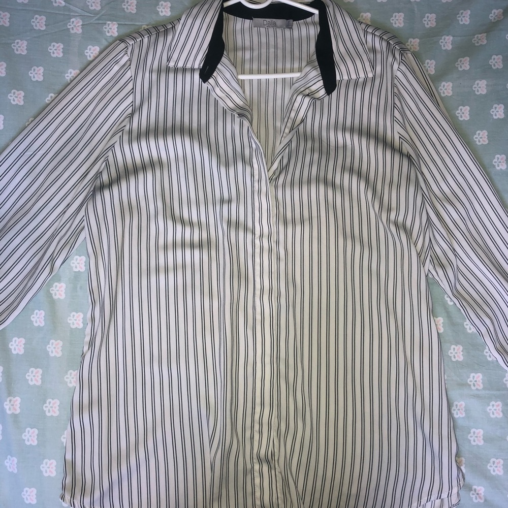 Black and white striped button down top